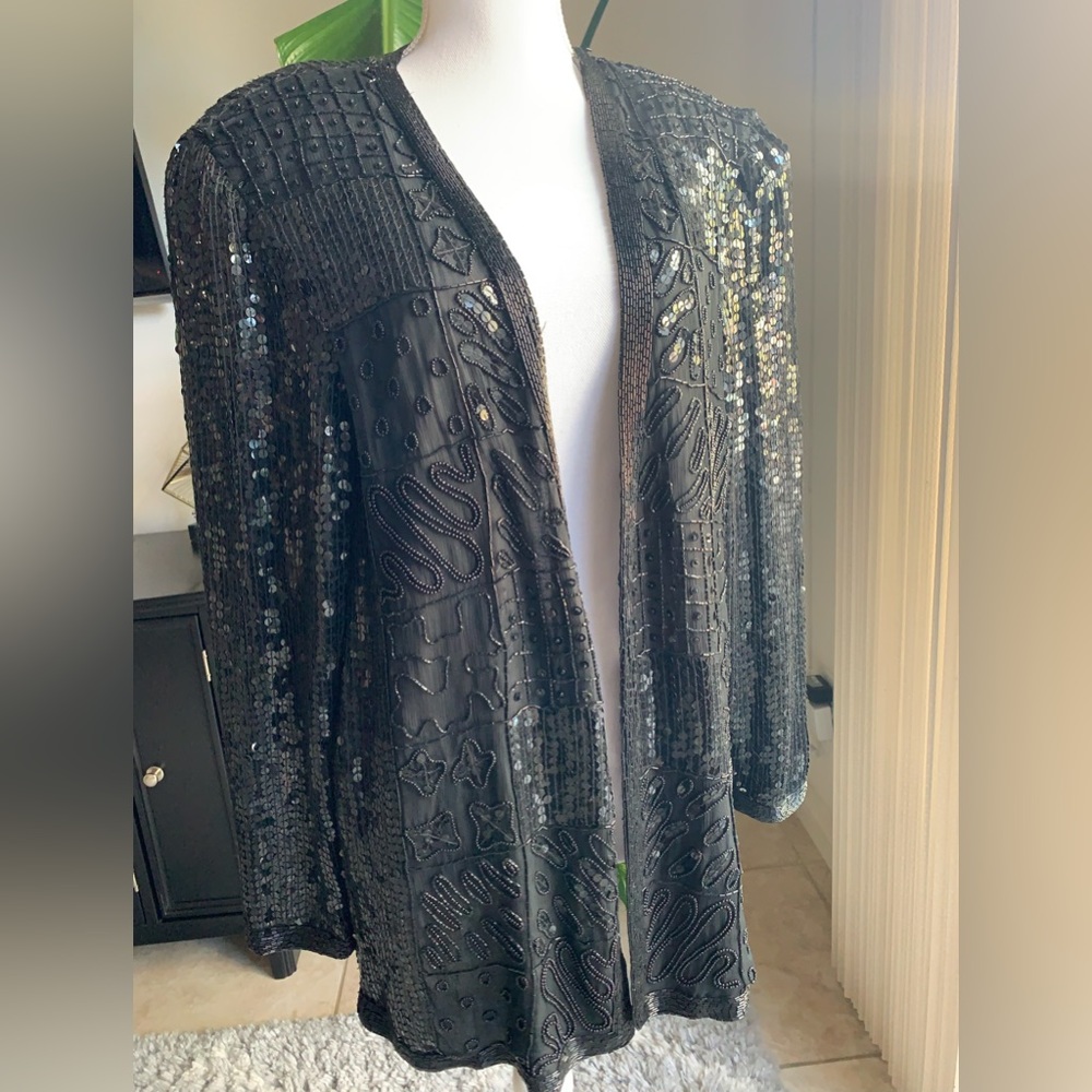 Vintage black sequin beaded Morgan Taylor Evening Jacket.